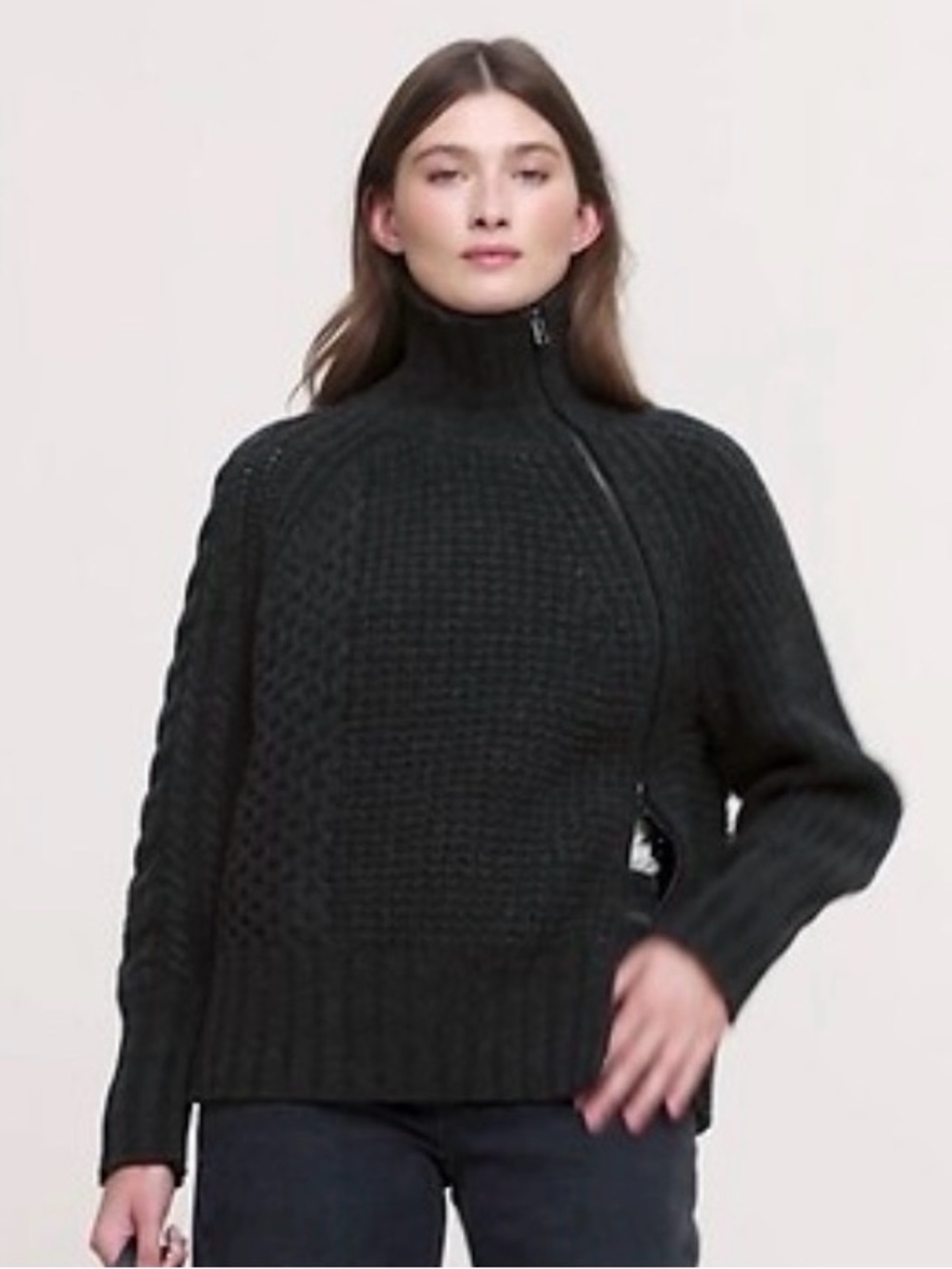 NWT Banana Republic Merino Cotton Asymmetrical Zip Heather Gray Sweater Sz XXL